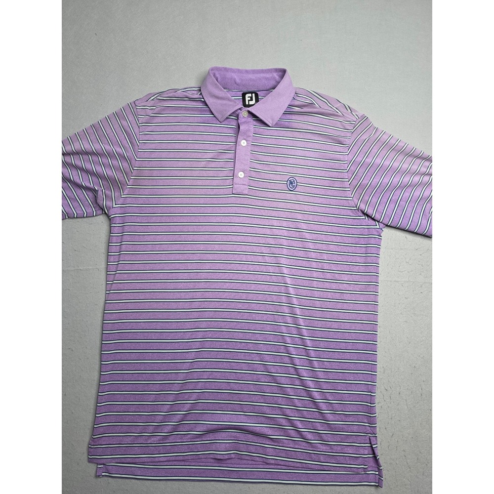 FootJoy Polo Shirt Mens Large Purple Striped Stretch High Low Hem Golf Tennis